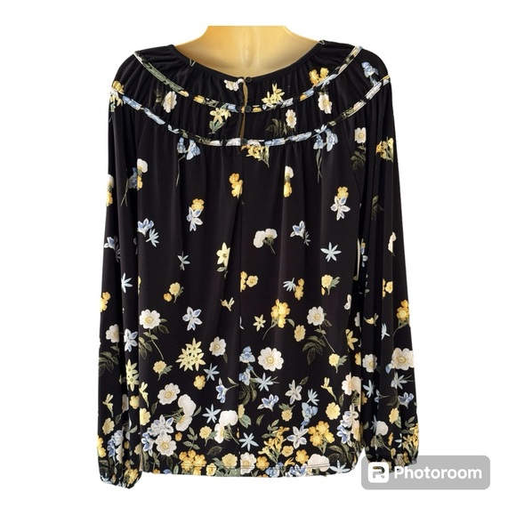 EUC Ann Taylor Factory Boho Top Feminine Black with Floral print - Picture 2 of 8